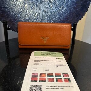 Prada Orange Leather Wallet w/ COA